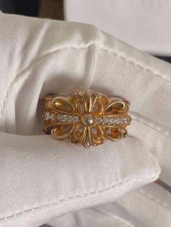 Chrome Hearts Other - Chrome Hearts Gold-Tone Floral Filigree Ring with Crystal Row